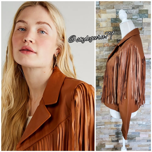 Free People, Understated Leather Bronco Jacket in Camel Brown - Picture 3 of 4